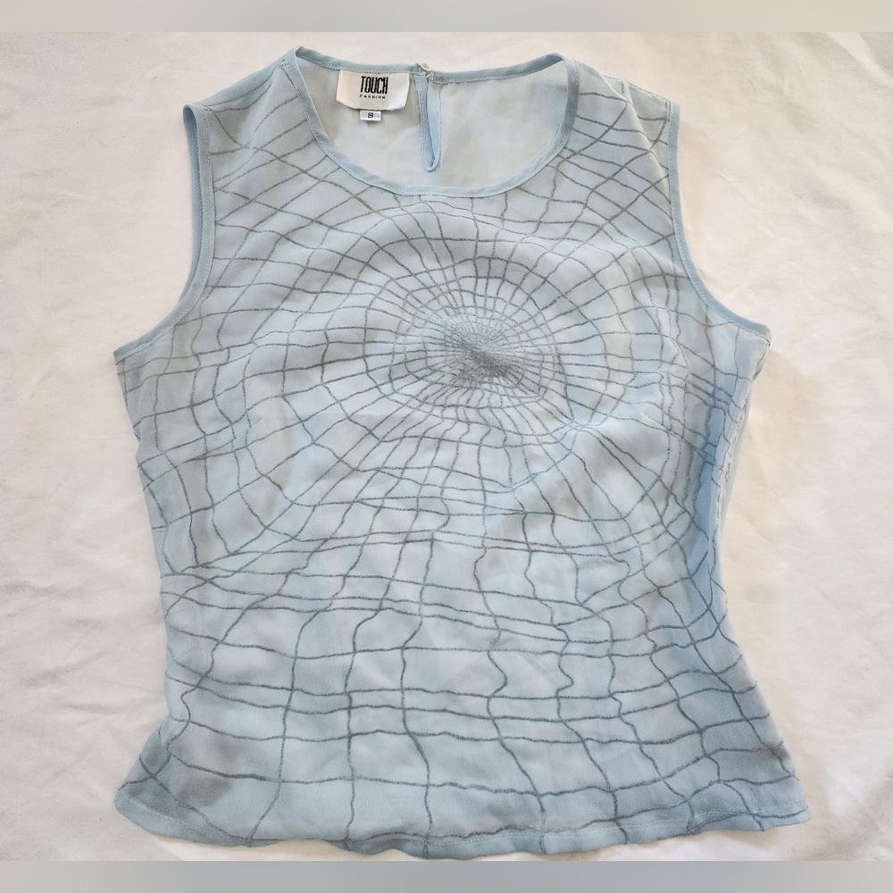 Y2K Light Blue Mesh Tank Top with Web Detail (sz xsmall)